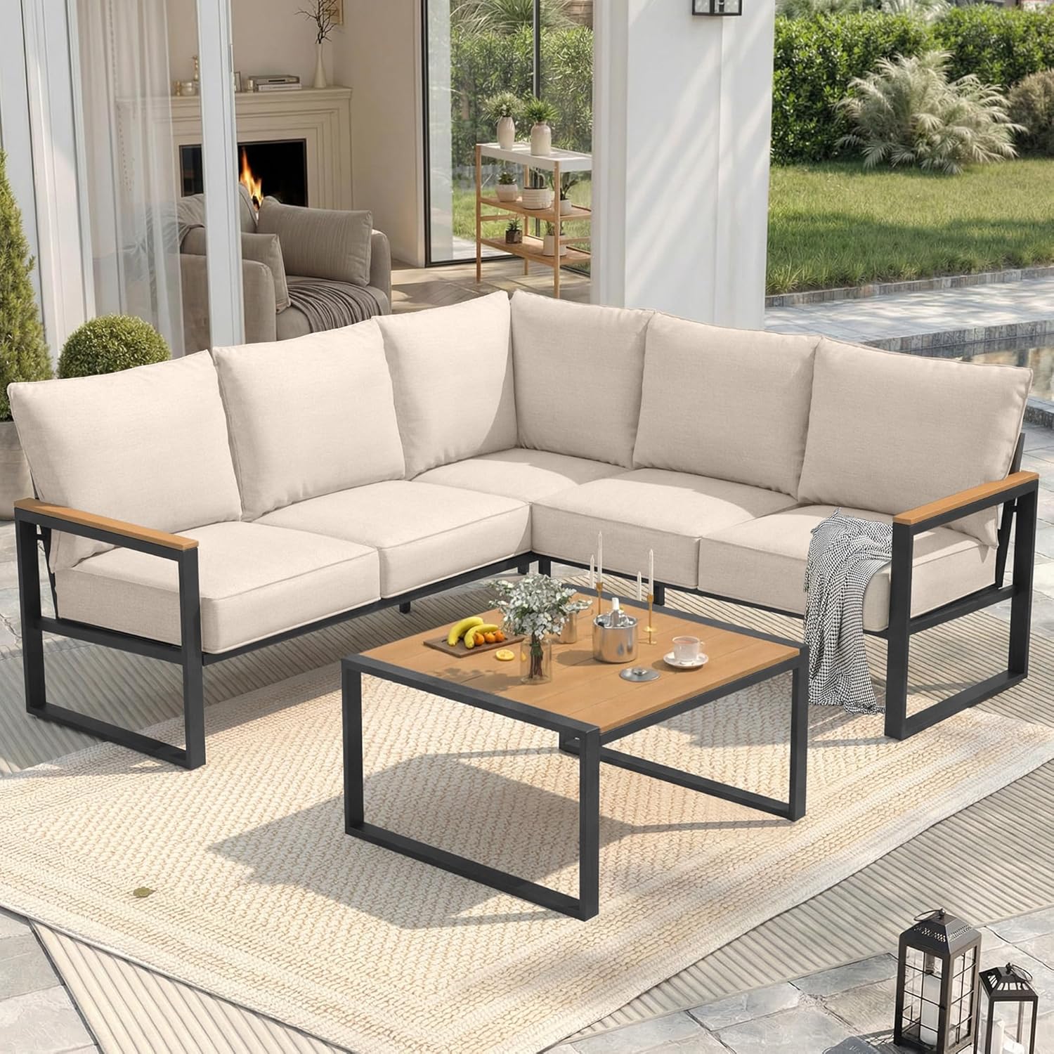 Outdoor Furniture L Shape - 6pc Metal Patio Sectional Sofa L-shape