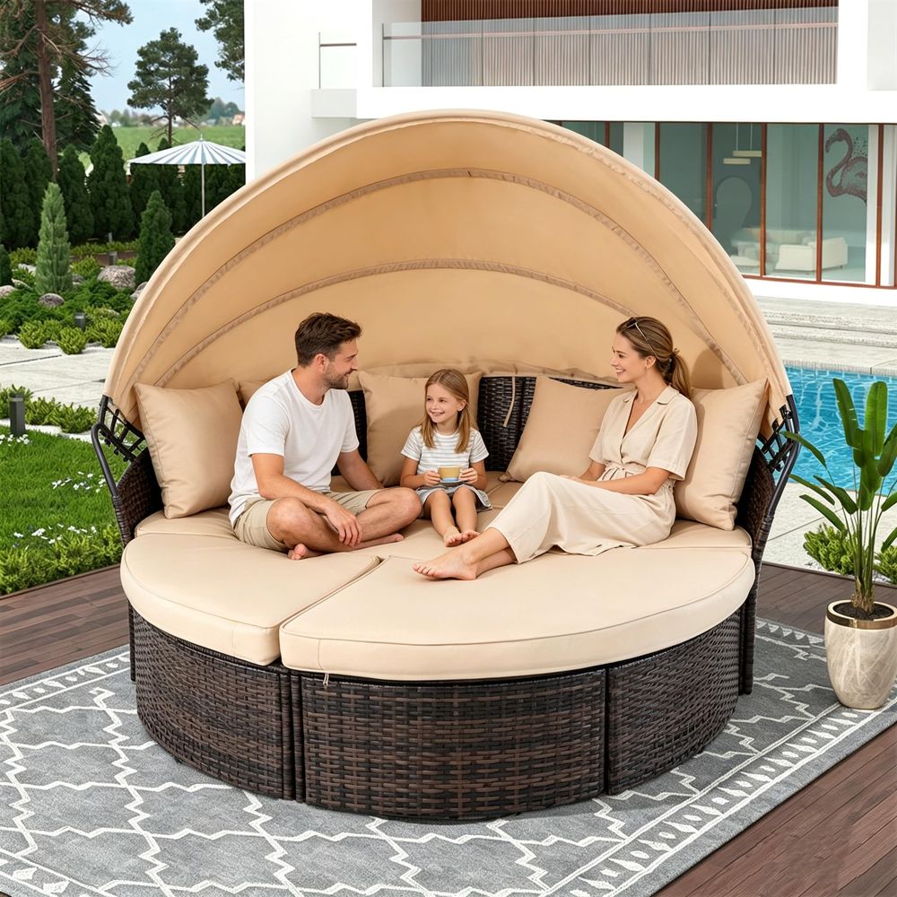 Outdoor Furniture For Patio - Outdoor Patio Round Daybed with Retractable