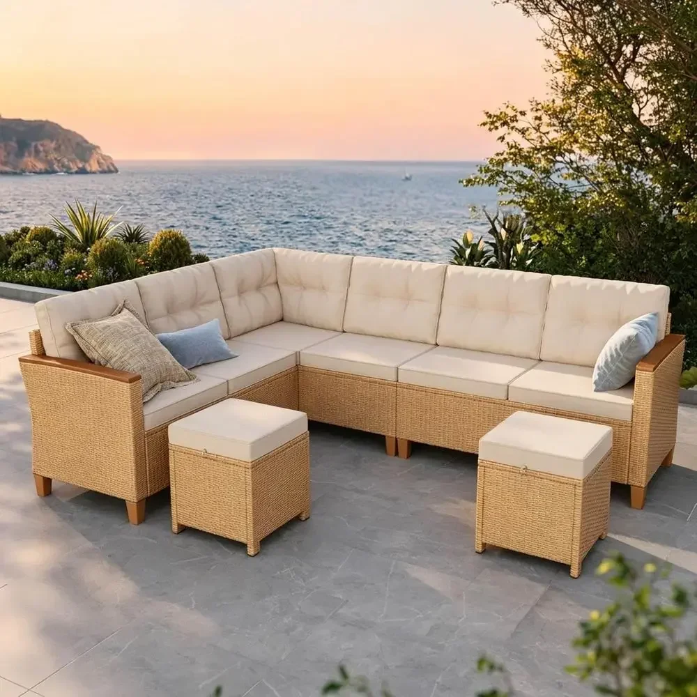 Outdoor Furniture L Shape - 6-Piece Outdoor Wicker Patio Furniture Set