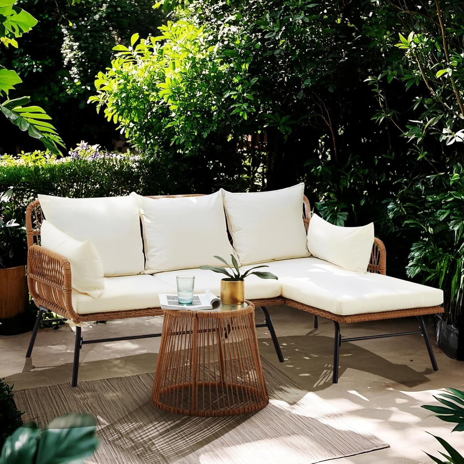 Outdoor Furniture L Shape - 3-Piece Outdoor Patio Furniture Set, L-Shaped