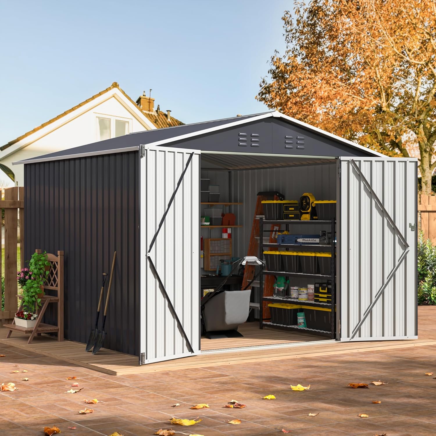 Outdoor Furniture For Patio - 8x8 FT Outdoor Storage Shed, Utility