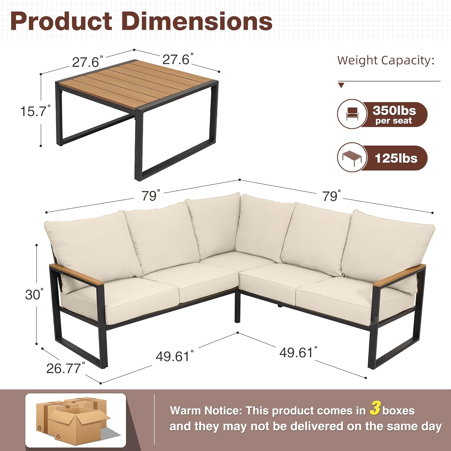 6pc Metal Patio Sectional Sofa – Outdoor Furniture L Shape recenzja i cena