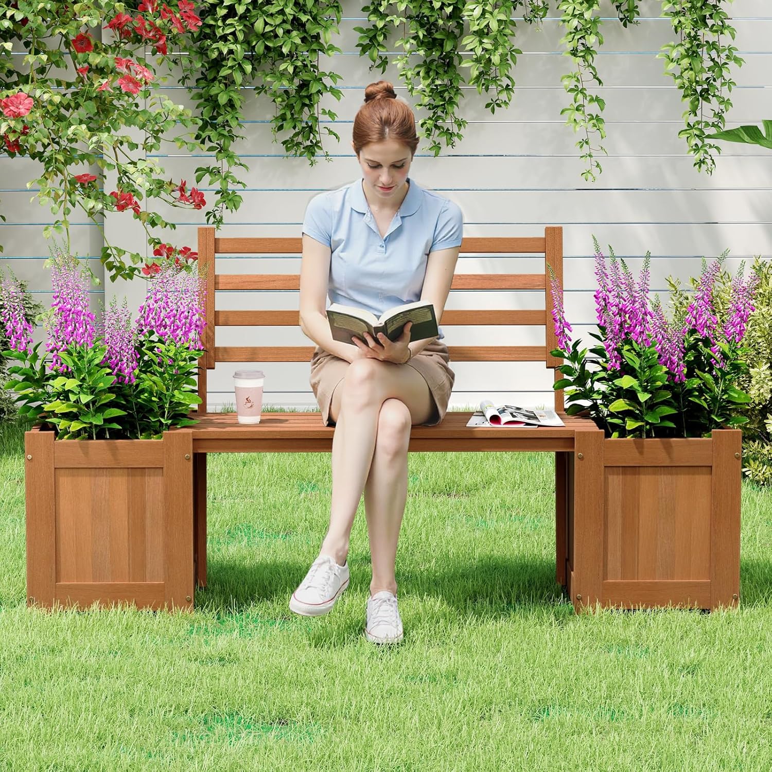 2-in-1 Wood Outdoor Bench with – Outdoor Furniture Oil recenzja i cena