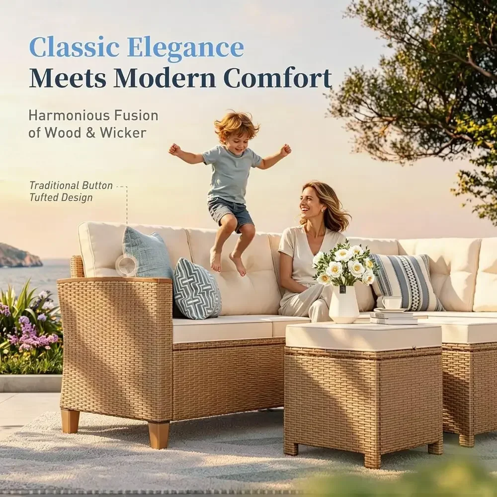 6-Piece Outdoor Wicker Patio F – Outdoor Furniture L Shape recenzja i cena