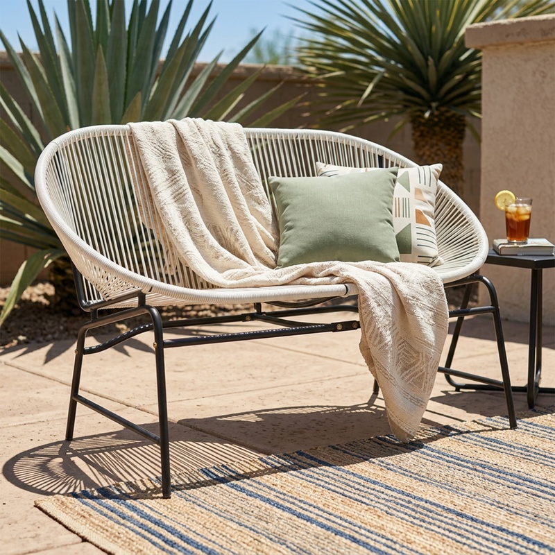 White Wicker Love Seat with Ir – Outdoor Furniture Iron recenzja i cena