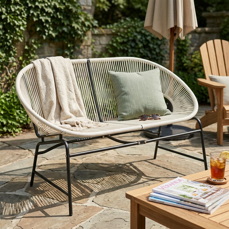 White Wicker Love Seat with Ir – Outdoor Furniture Iron recenzja i cena