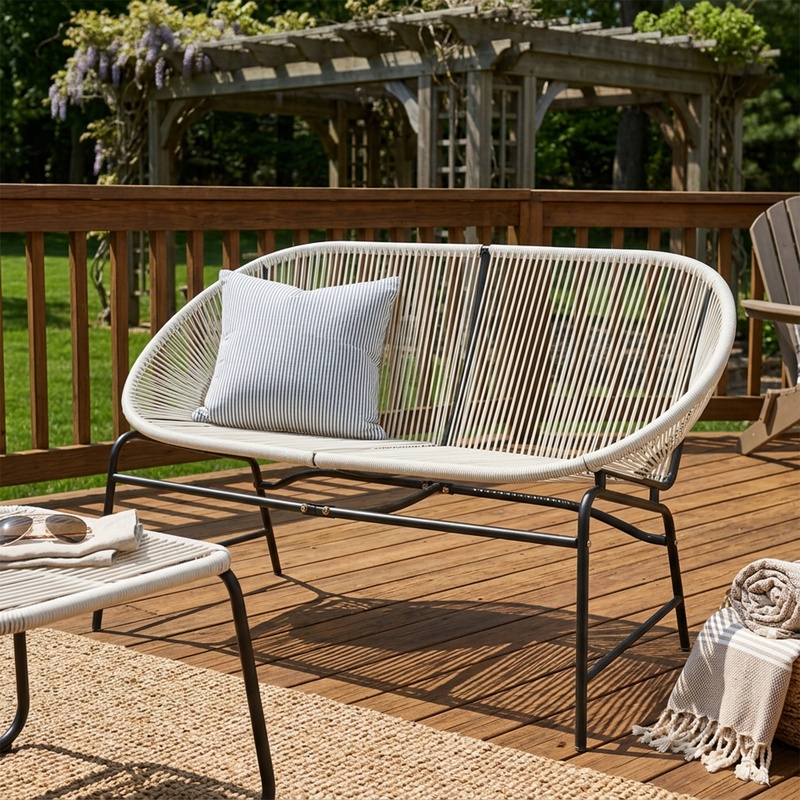 White Wicker Love Seat with Ir – Outdoor Furniture Iron recenzja i cena